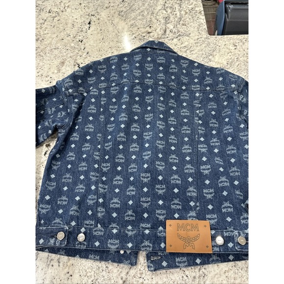 MCM Blue Jean Monogram‎ Logo Woven Denim Jacket Size 44 EUC - Picture 11 of 13